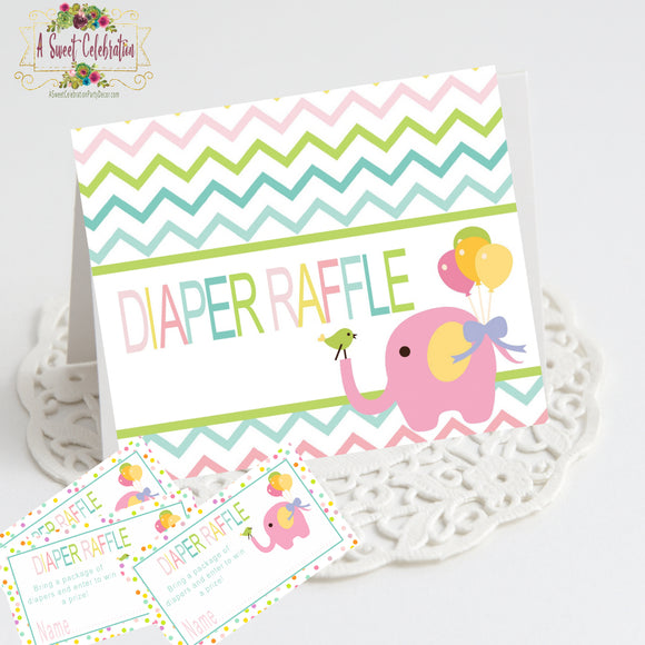 Circus Pink Elephant Baby Shower Diaper Raffle Cards Instant Download