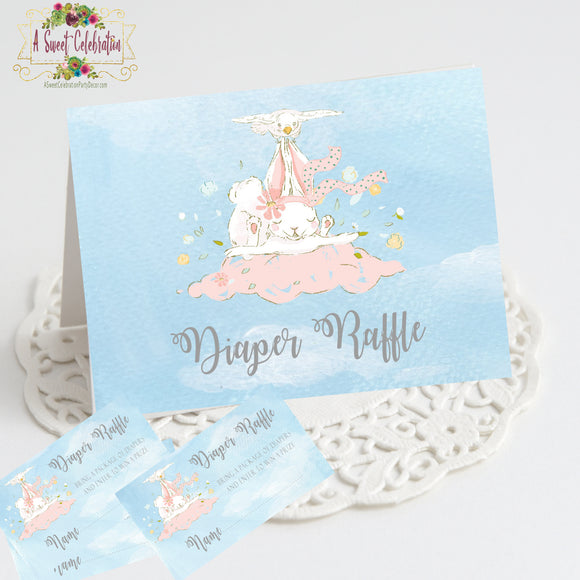 Stork Baby Shower with Cute Bunny Diaper Raffle Instant Download