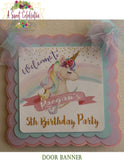 Magical Unicorn and Rainbow Pastel Birthday Welcome Door Banner