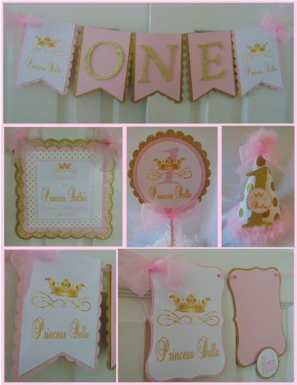 PRINCESS  PINK AND GOLD - PETITE -  1ST BIRTHDAY PARTY PACKAGE