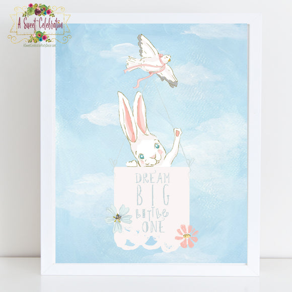 Stork Baby Shower with Cute Bunny 