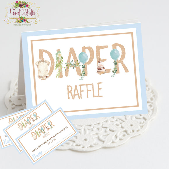 Boho Baby Shower PDF Printable Diaper Raffle cards with Matching Table Tent - Instant Download