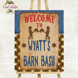 Little Cowpoke - Cowboy Happy 1st Birthday Personalized Welcome Barn Bash Sign Printable - 16x20" JPG only