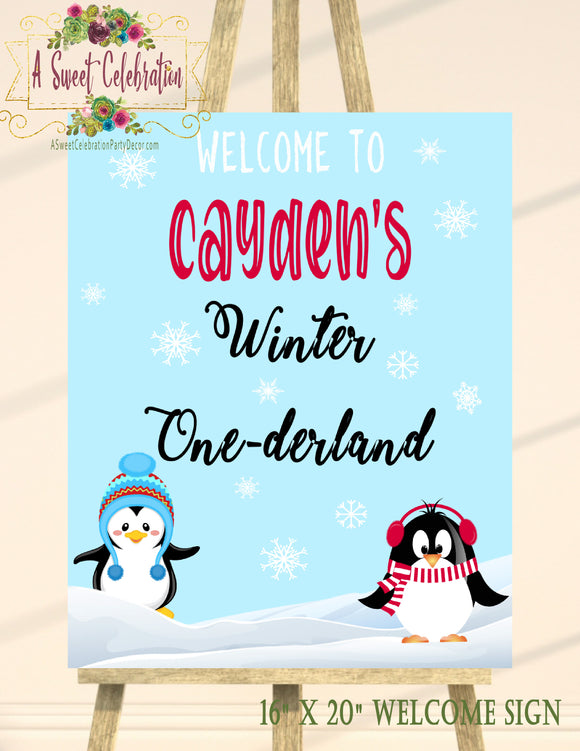 Cute Penguins Winter ONEderland Red - Printable 16