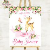 Woodland Floral Deer Baby Shower Personalized PDF Printable 16"x 20" Welcome Sign