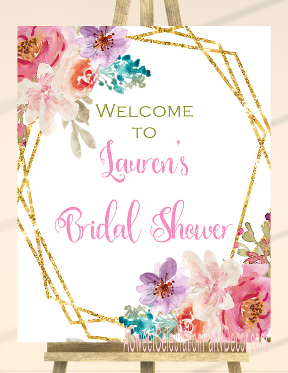 Bridal Shower Pink and Gold Floral Welcome Sign 16