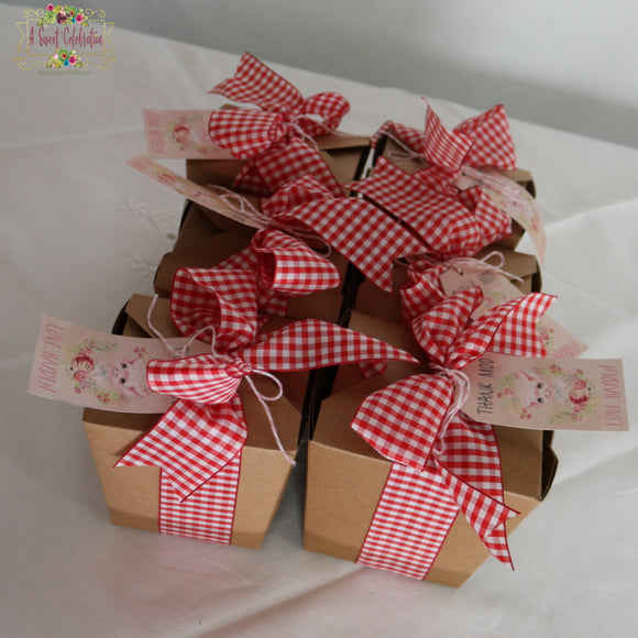 Country Floral Farm Birthday  Favor Boxes with Thank You Tags and Ribbon