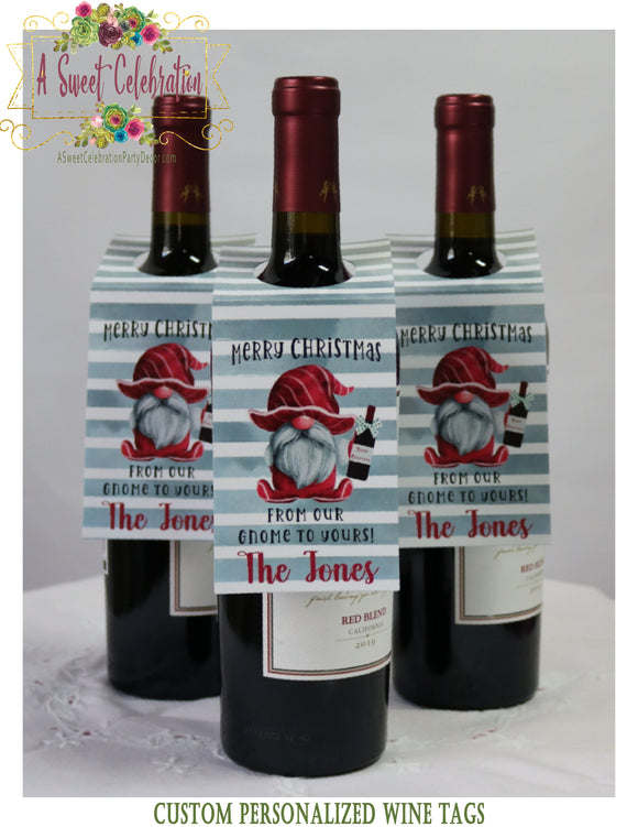 Christmas Wine Gift Tags - Merry Christmas from our Gnome to Yours