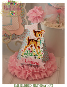 Vintage Woodland Deer Personalized 1st Birthday Party Hat