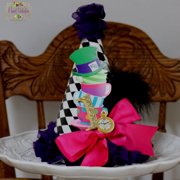 Alice in ONE-derland Tea Party - Embellished Birthday Party Hat