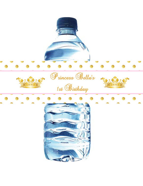 PRINCESS - BIRTHDAY - PINK & GOLD - PRINTABLE WATER BOTTLE LABELS