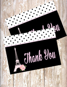 PARIS PINK AND BLACK - PRINTABLE THANK YOU CARDS