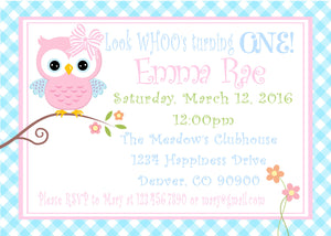 OWL - PRINTABLE BIRTHDAY INVITATIONS - WITH MATCHING THANK YOU