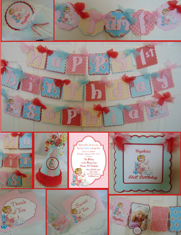 VINTAGE - 1ST BIRTHDAY PARTY PACKAGE