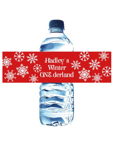 Winter ONEland Snowflakes Red - Waterproof water Bottle Label