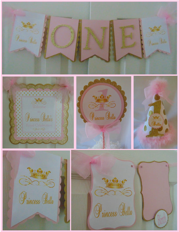 PRINCESS BIRTHDAY PINK & GOLD - 1ST BIRTHDAY PARTY PACKAGE