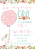 Some BUNNY is One! Floral Bunny Personalized Printable 1st Birthday Invitation with matching Thank You
