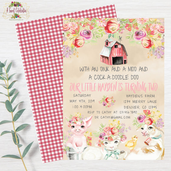 Country Floral Farm PDF Printable Birthday Invitation with Matching Thank You