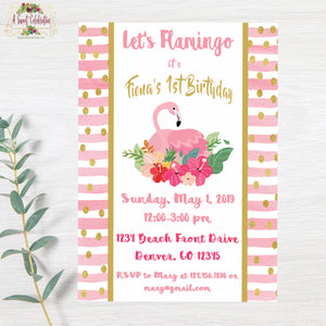 FLAMINGO PINK AND GOLD - BIRTHDAY - PRINTABLE INVITATION - WITH MATCHING THANK YOU