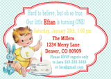 VINTAGE 1ST BIRTHDAY BLUE - PRINTABLE BIRTHDAY INVITATION - WITH MATCHING THANK YOU