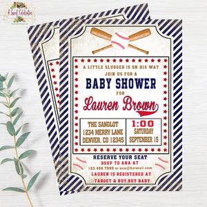 Vintage Baseball Baby Shower PDF Printable Invitations with Matching Thank You