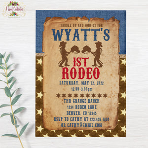 Little Cowpoke - Cowboy Happy 1st Birthday Invitation Printable - JPG only - Includes Matching Thank You