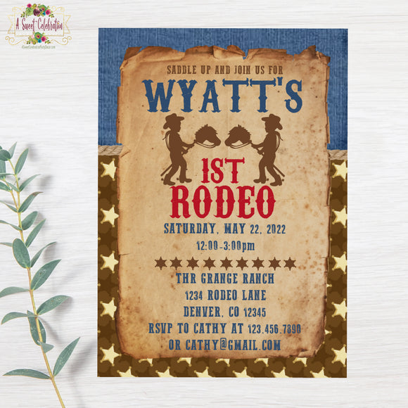 Little Cowpoke - Cowboy Happy 1st Birthday Invitation Printable - JPG only - Includes Matching Thank You