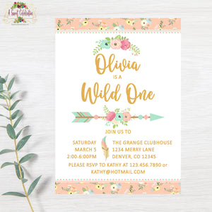 WILD ONE - BOHO - TRIBAL PRINTABLE BIRTHDAY INVITATIONS - WITH MATCHING THANK YOU