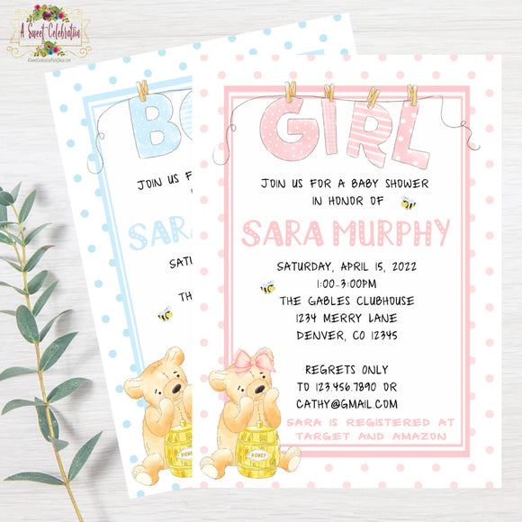 Honey Bear Baby Shower Invitation with Matching Thank You - JPG Printable