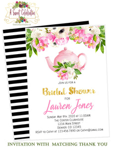 Pink Floral Bridal Shower Tea Party  - Invitation with Matching Thank You