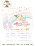 Magical Unicorn and Rainbow Pastel Birthday Invitation with Matching Thank You