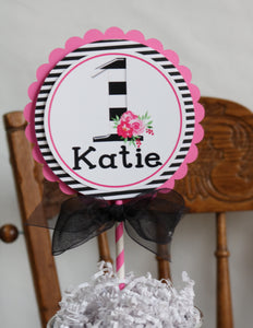 KATE FLORAL - BLACK AND PINK - CAKE TOPPER