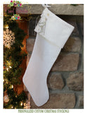 Linen Christmas Stocking Personalized - Cottage - Shabby Chic