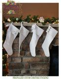 Linen Christmas Stocking Personalized - Cottage - Shabby Chic - 3 Pearl Buttons