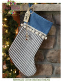 Farmhouse Christmas Stocking Buffalo Plaid, Denim and Black Ticking Personalized - Ticking Stripe with Denim Cuff and Trim