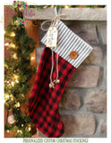 Farmhouse Christmas Stocking Buffalo Plaid, Denim and Black Ticking Personalized