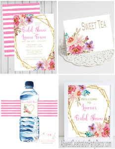 Bridal Shower Pink and Gold Floral Party Package - DIY Printable