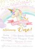 Magical Unicorn and Rainbow Pastel Birthday Invitation with Matching Thank You