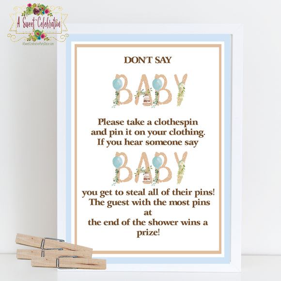 Boho Baby Shower PDF Printable Don't Say Baby - Baby Shower Game - Instant Download