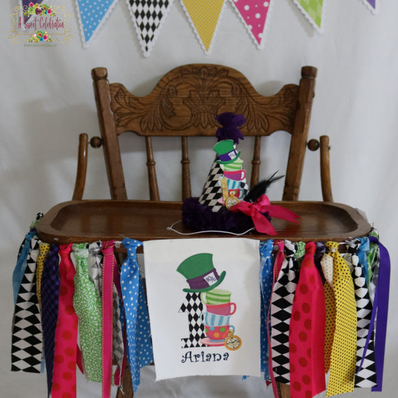 Alice in Wonderland Tea Party Personalized Rag High Chair Banner