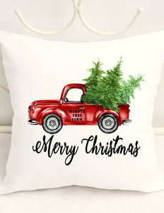 Vintage Red Pick up Christmas Pillow Cover - Personalized with Last Name