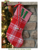 Christmas Stocking Red Plaid Merry & Bright Personalized - Plaid with Red Checked Cuff