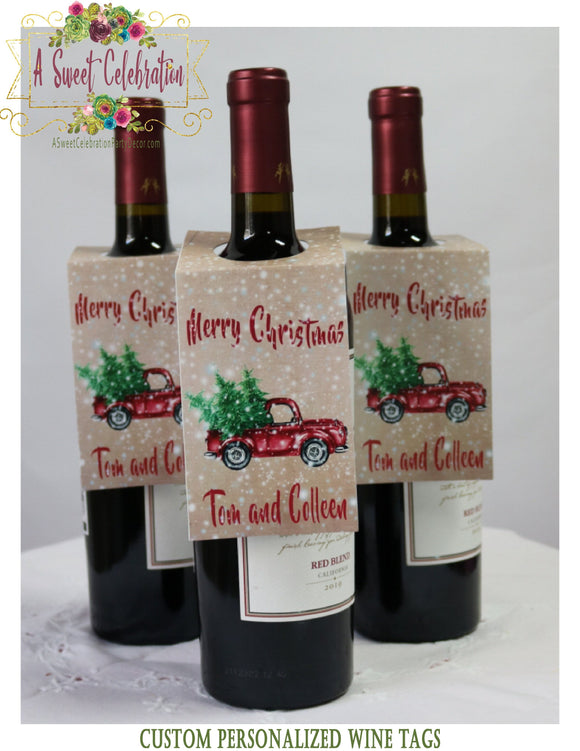 Christmas Gift Wine Tags - Red Truck Personalized Wine tags