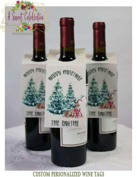 Christmas Wine Gift Tags - Reindeer Personalized Wine tags