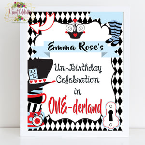 Alice in Wonderland Tea Party Birthday Red - Printable Personalized PDF - 8"x10" Party Sign
