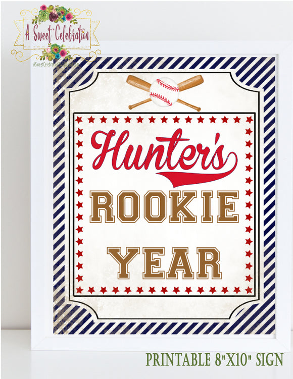 Vintage Baseball Birthday Personalized PDF Printable Rookie Sign