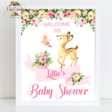 Woodland Floral Deer Baby Shower Welcome Sign JPG Printable