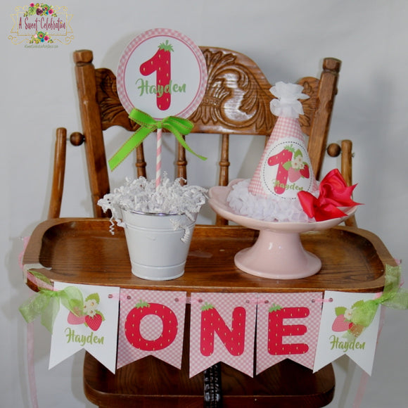 Berry Sweet Strawberry  Birthday - Personalized Happy Birthday Smash Cake Set