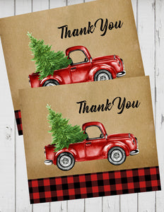 LITTLE RED TRUCK WITH CHRISTMAS TREE - PRINTABLE THANK YOU'S