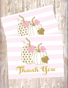 PUMPKIN PINK AND GOLD - PRINTABLE THANK YOU CARDS